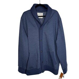 Sonoma Life + Style Blue Cotton Button-Up Cowl Neck Fleece Lined Cardigan Sz XXL